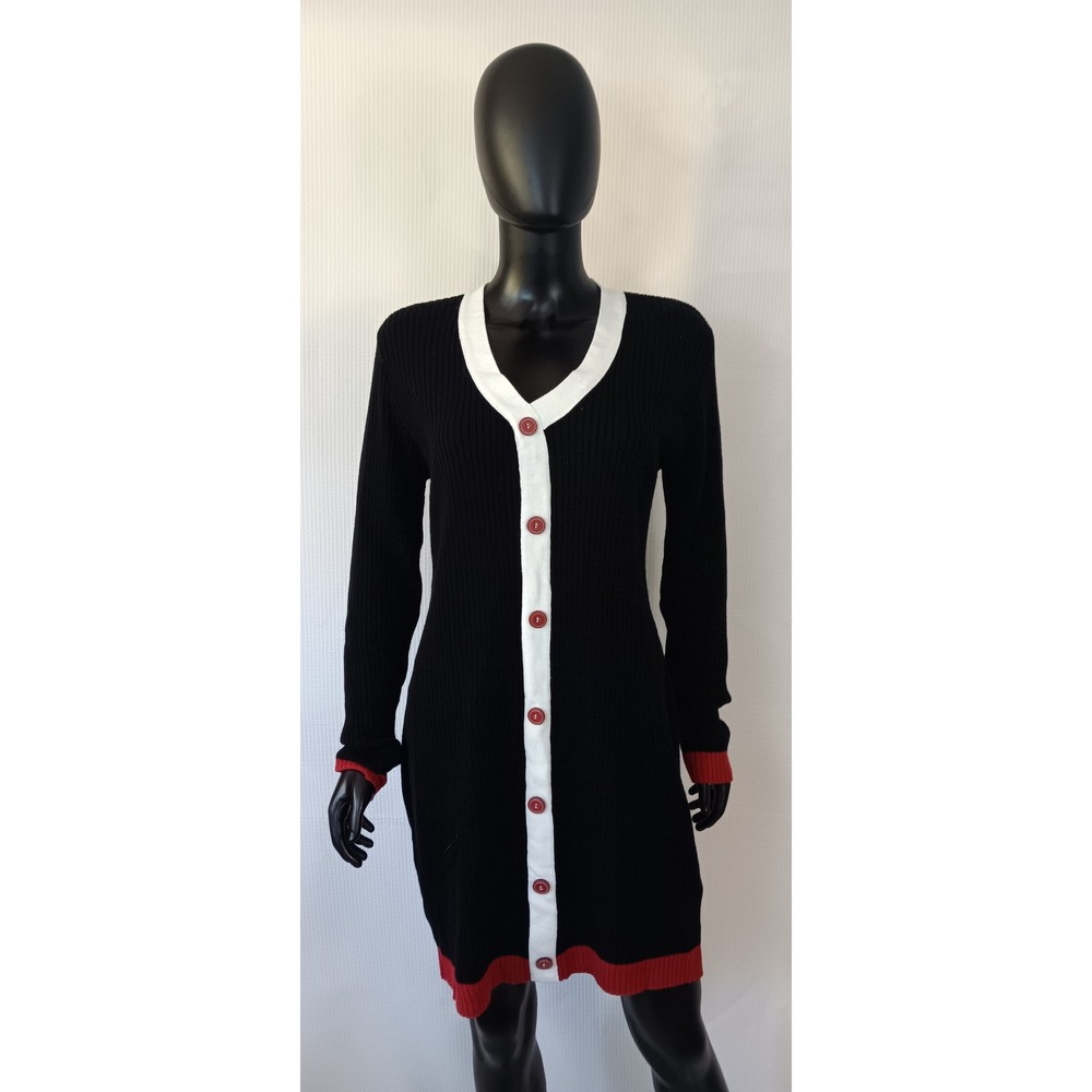 Venus women's Black Acrylic Knit Fitted Dress XL Long Sleeve Ribbed KS0274